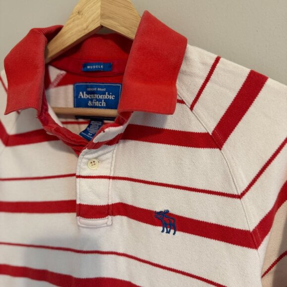 Vintage Y2K Abercrombie Collared Striped Muscle Polo Shirt Men's M - Picture 2 of 5